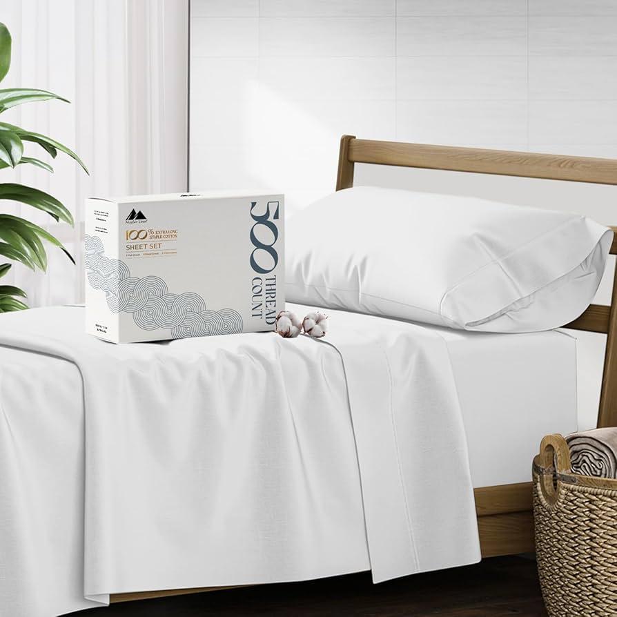 Mayfair Linen 100% Cotton Bed Sheets Twin Sheet Set - 500 Thread Count Sheets Twin Size 3 PC Set (Ivory), Soft, Cooling, Hotel-Quality 16" Deep Pocket Sateen Weave Cotton Bedsheet for Dorm Room