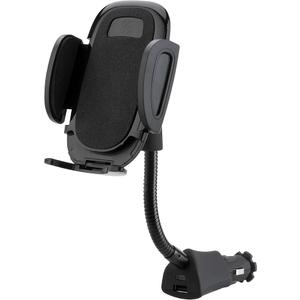 Scosche Universal 12V Car Phone Mount with USB Charger, Phone Holder with Cigarette Lighter Adapter for 12V Socket Plug-In, Flexible Gooseneck, Adjustable Cradle for iPhone & Android Cell Phones