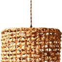 Minimalist Pendant Lamp Handwoven Rattan Pendant Light Vintage Weaving Chandelier E27 Natural Round Wicker Shade Height Adjustable Retro Rattan Hanging Light for Kitchen Island, Living Room