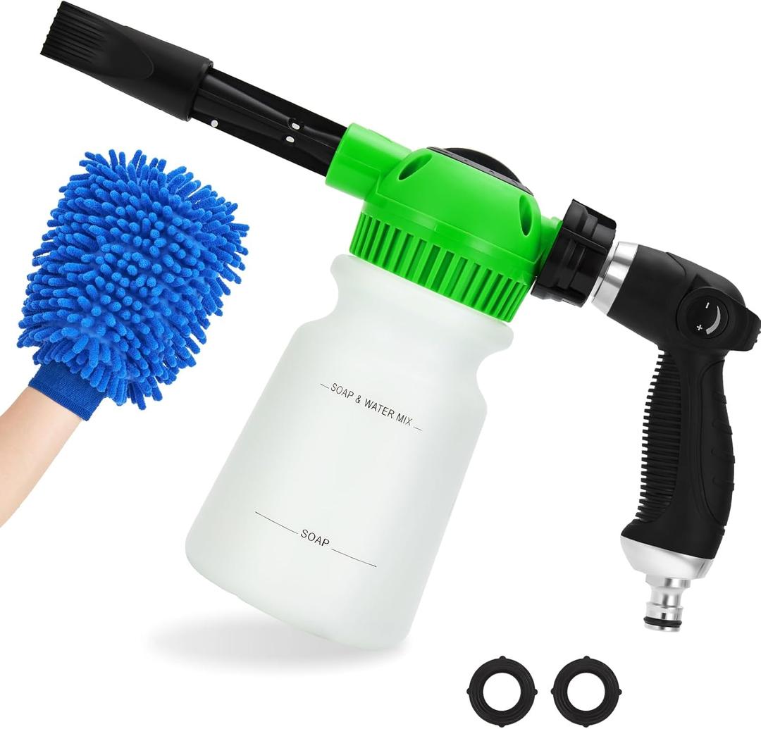 Elechomes Car Wash Foam Gun, Car Wash Soap Sprayer with Car Washing Mitts Quick Connect to Most Garden Hose (Green)