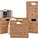 Wicker Storage Cubes Foldable Water Hyacinth Baskets,Handwoven Storage Baskets for Shelves,Kitchen or Outdoor,Set of 4 Pcs,11.2x11.2x11.2inch