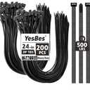 200 PCS Zip Ties 24 Inch Heavy Duty, Large Cable Ties 500lbs Tensile Strength, Black Zip Ties for Indoor and Outdoor Use, UV Resistant Wire Ties