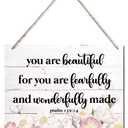 Bible Verse Printed Wood Plaque Sign Wall Hanging, Home Wall Decor You Are Fearfully & Wonderfully Made Scripture Rustic Hanging Wall Plaque Wood Signs, Psalm 139:14 Christian Sign