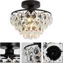 YYJLX Modern Small Crystal Ceiling Light Fixture Mini Black Semi Flush Mount Chandelier Light Fixture for Hallway Bedroom Bathroom Closet e26