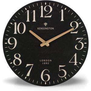 NIKKY HOME Farmhouse Black Wall Clock - 12 Inch Quartz Battery Operated Vintage Wooden Decorative Silent Analog Clock for Kitchen, Living Room, Bedroom, Office