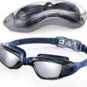 Aegend Swim Goggles, Swimming Goggles No Leaking Full Protection Adult Men Women Youth (Black With Blue Strap)