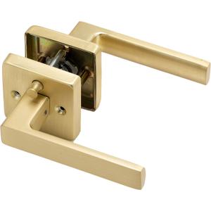 Linkaa Privacy Door Lever Gold Satin Brass Square Door Handle Levers with Lock, Keyless Lock, Privacy Function Exterior/Interior Handles (1 Pack, Privacy (Keyless Lock))