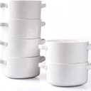 DELLING Soup Bowls with Handles Set of 6, 24 Oz Ceramic French Onion Soup Crocks Oven Safe - Large Soup Mugs for Chili Stew Cereal, Microwave Dishwasher Safe, White