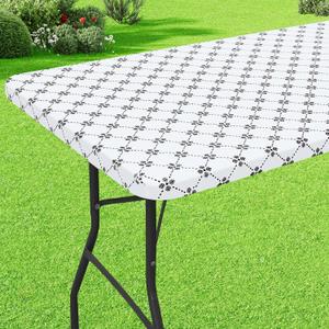 misaya Rectangle Vinyl Table Cloth, Elastic Fitted Tablecloth with Flannel Backing, Waterproof Plastic Table Cover Fits Folding Tables for Picnic, Camping, Indoor and Outdoor (White, 36" x 60")