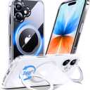 Anqrp 360 All-in-ONE Crystal Clear Case for iPhone 17 with Rotatable Magnetic Stand, Compatible with Mag-Safe, Anti-Yellowing Transparent MIL-Grade Shockproof Phone Case Cover for iPhone 17