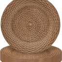 MAONAME Faux Rattan Charger Plates Set of 12, Table Chargers for Dinner Plates, 13" Round Brown Plate Chargers, Plastic Charger for Table Setting, Wedding Decor
