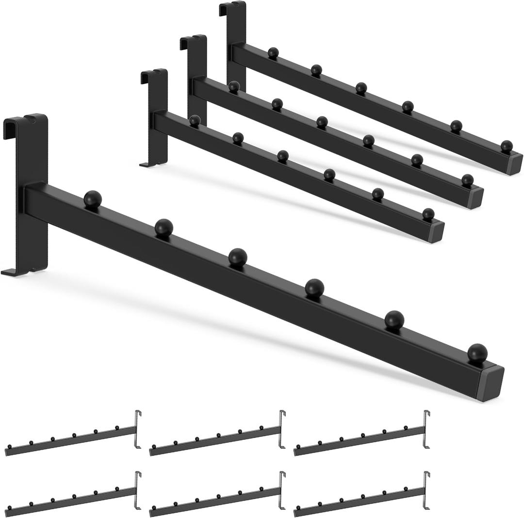 HUHOLE 10-Pack Gridwall Waterfall Hooks, 12-Inch 6-Ball Faceouts for Retail Display, Heavy Duty Square Tube Clothing Hangers for Wire Grid Panels, Black Powder-Coated Garment Racks for Garment