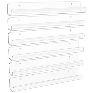 upsimples 6 Pack Clear Acrylic Shelves, 1.7" x12" Clear Wall Shelves for Nail Polish, Vinyl Wall Mount, Record Holder, Magazine Rack, Comic Display, Picture Ledge Shelf Décor