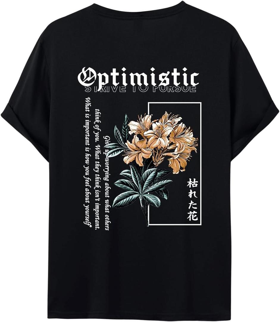 COZYEASE Men's Letter Graphic Tee Casual Short Sleeve Round Neck Summer Shirt Streetwear Top (M)