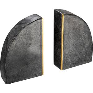 Boho Arched Semicircle Marble Bookends with Brass Detail, Set of 2, Black