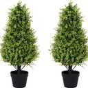 30" Tall Artificial Boxwood Topiary Trees, Set of 2 UV Resistant Faux Evergreen Shrubs and Bushes for Outdoor Planters, Realistic Fake Plants for Front Porch Outside Patio Garden