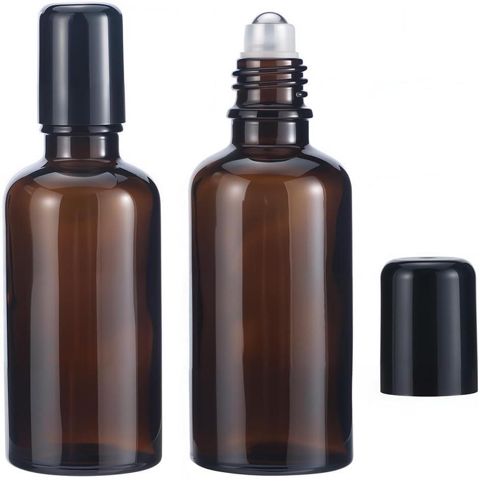GORGECRAFT 2Pcs Amber Glass Roller Bottles 50ml Essential Oil Roller Bottles Empty Reusable Deodorant Bottle Roll-on Containers Leak-Proof Refillable Sample Pots for Travel Cosmetics Perfume