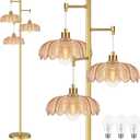 QIYIZM Glass Floor Lamp for Living Room,Bedroom,Gold Mid Century Modern Standing Lamp Brass Tree 3 Light Tall Floor Lamps Vintage Retro Floor Lights Flower Lamp Shade Farmhouse Boho Bohemian