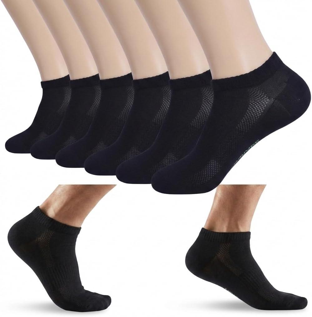 6 Pairs Thin Ankle Socks for Men Women Cotton Low Cut Short Athletic Running Socks (Black)