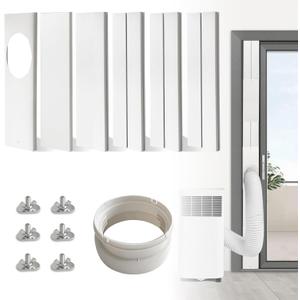 JEACENT Portable Air Conditioner Sliding Door AC Vent Kit, Universal Adjustable PVC Balcony Seal Kit Plates Up to 90 Inches, for 5.1" and 5.9" Diameter Portable AC Exhaust Hose White