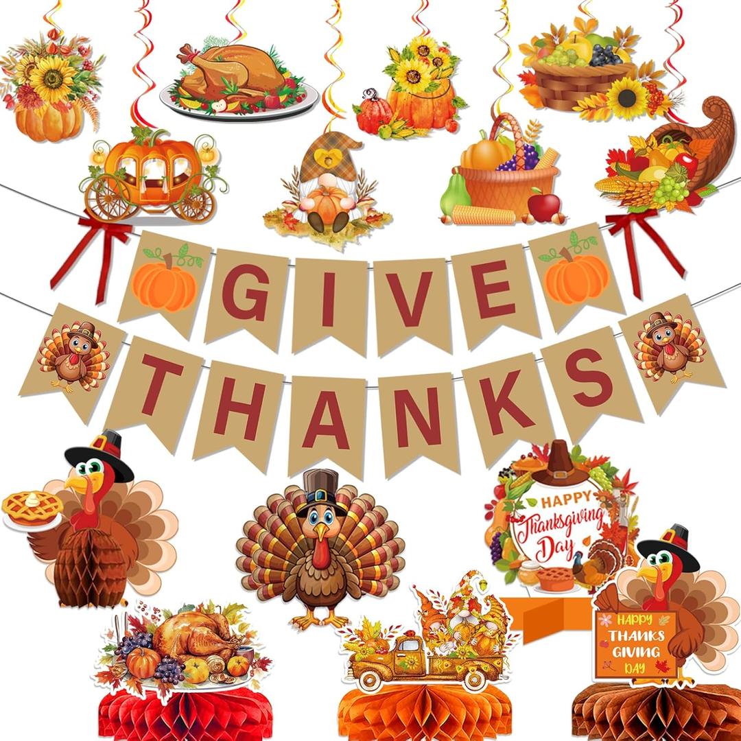 2 x Give Thanks Banner Thanksgiving Banner for Thanksgiving Party Decorations Friendsgiving Party Decorations Thanksgiving Decorations Friendsgiving Decorations Glitter