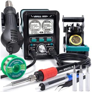 YIHUA 995D+ EVO Soldering Hot Air Station Kit 2-IN-1 110W Soldering Iron with LCD Display, Power Meter, Preset Channels, Sleep Mode, C-F Conversion, Automatic Shutdown Functions