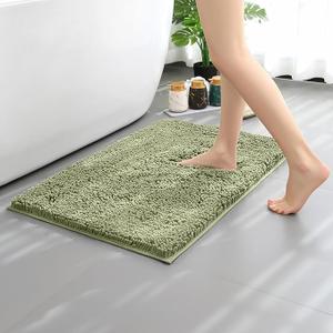OWIYA Bathroom Rugs Mat 58x105Non Slip Chenille Bath Mats Bath Rugs for Bathroom Shower Chenille Sage Green