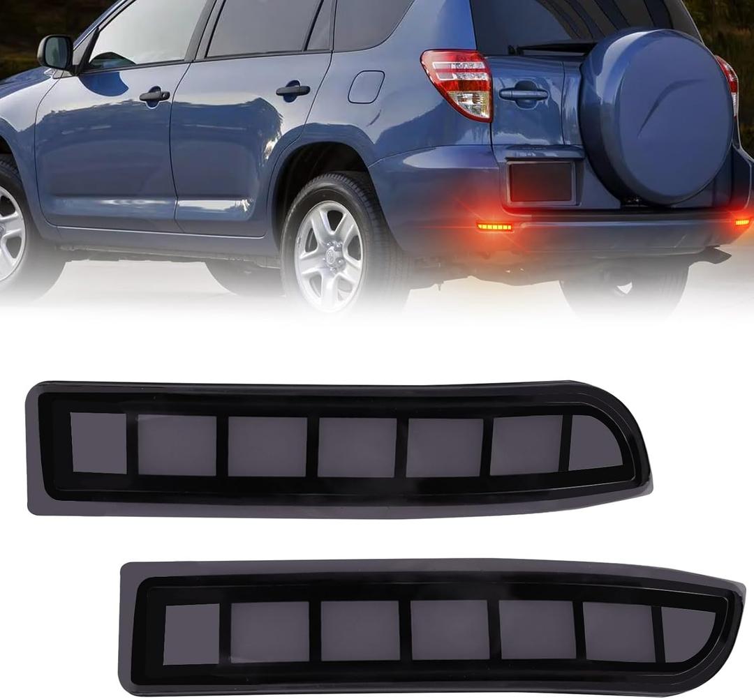 Full LED Rear Bumper Reflectors Fog Brake Tail Light Lamps Compatible with Toyota Rav4 2006-2012/Scion xD 2008-2014 Turn Signal Feature Accessories (Black)