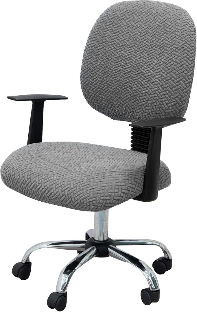 MIFXIN Computer Office Chair Cover Stretch Elastic Polyester Slipcover 2 Piece Stretchable Jacquard Computer Chair Cover Protector for Office Rotating Chairs, Only Covers (Silver Grey)