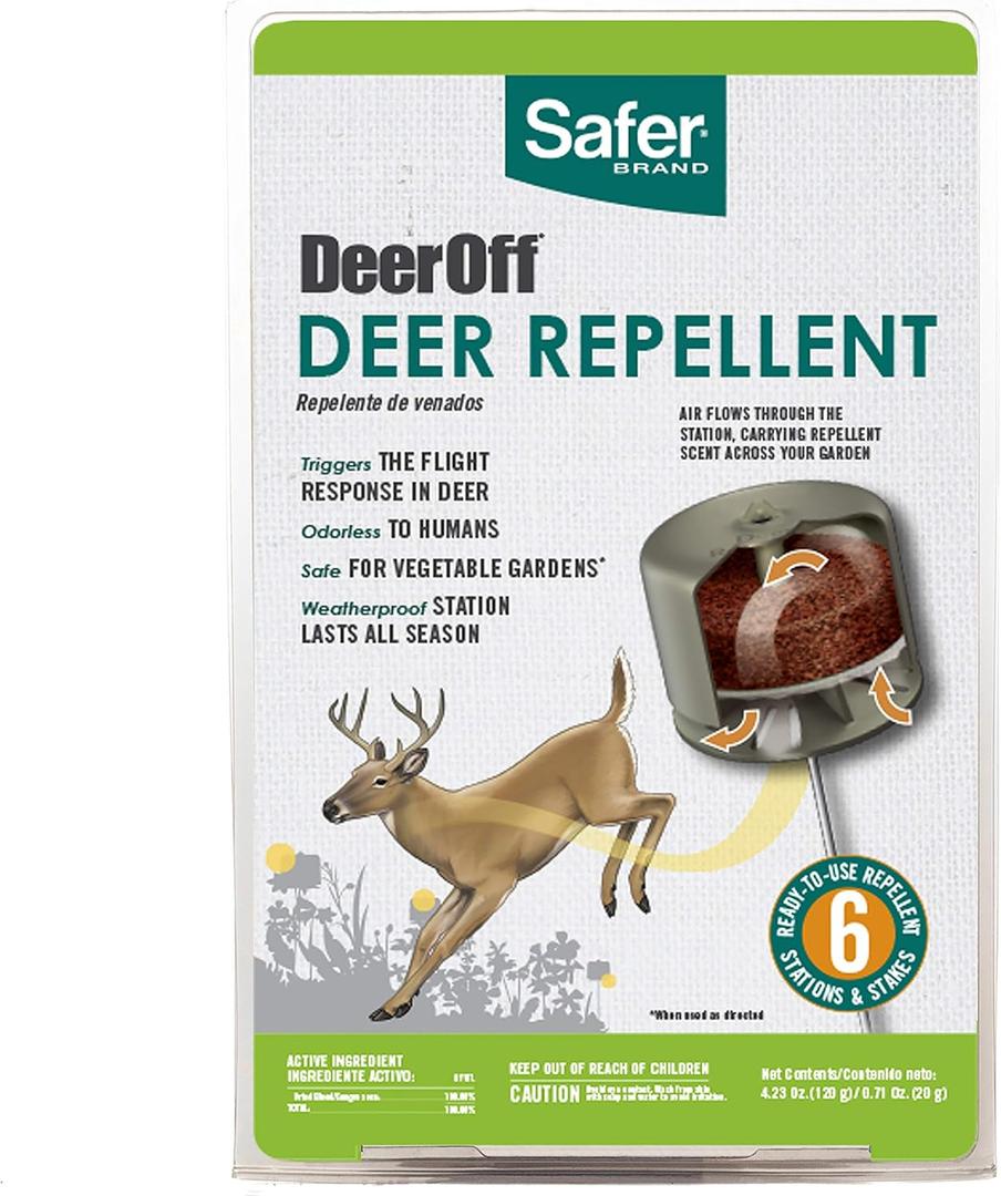 Safer 5962 Deer-Off Deer Repellent Stations - 6 Waterproof Deer Repelling Stakes for Gardens and Lawns - All Season Protection (4.23 Oz.)