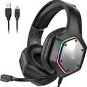 EKSA E1000 V2 Gaming Headset, PC Headset with USB C Plug, Wired Headphones with Noise Canceling Microphone, 7.1 Surround Sound, RGB Light, include USB Adapter for Computer,Mac, PS4/PS5 Console, Laptop