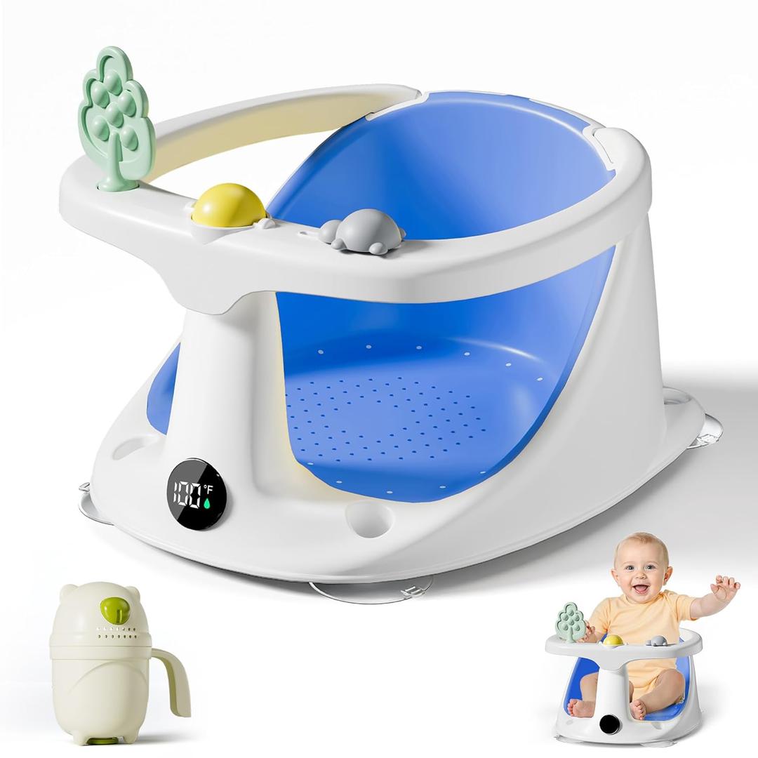 Baby Bath Seat for Babies 6 Months & Up - Bathtub Seats for Babies Sitting Up with Rinse Cup, Non-Slip, Comfortable, Infant Bath Essentials, Blue