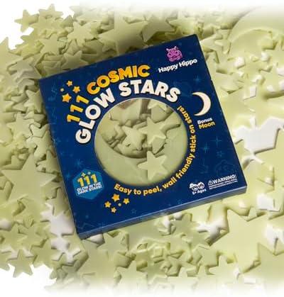 Happy Hippo 111 Glow in The Dark Stars for Ceiling with Bonus Moon (111-Pack) Christmas Stocking Stuffers for Kids, White