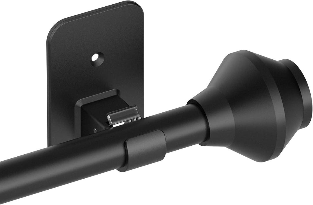 Curtain Rods No Drilling for Windows 36 to 48 Inch, 5/8 Inch Telescoping Adjustable Black Curtain Rod with Adhesive Holders, Renter Friendly for Bedroom Kitchen Apartment(36"-48")