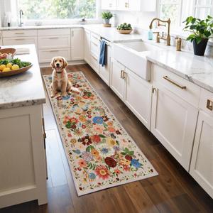 Runner Rug 2x6, Kitchen Rug Non Slip Washable Rugs with Rubber Backing Soft Floral Carpet Runner for Hallways, Kitchen, Laundry, Bedroom, Bathroom (2 x 6, Beige)