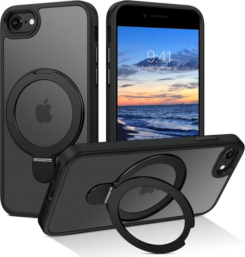 DUEDUE for iPhone SE 2022 Case Magnetic, iPhone SE 2020 Cover, iPhone 7/8 Case with Stand[Compatible with Magsafe], Translucent Matte Cover Kickstand Phone Cases for iPhone SE/8/7, Black