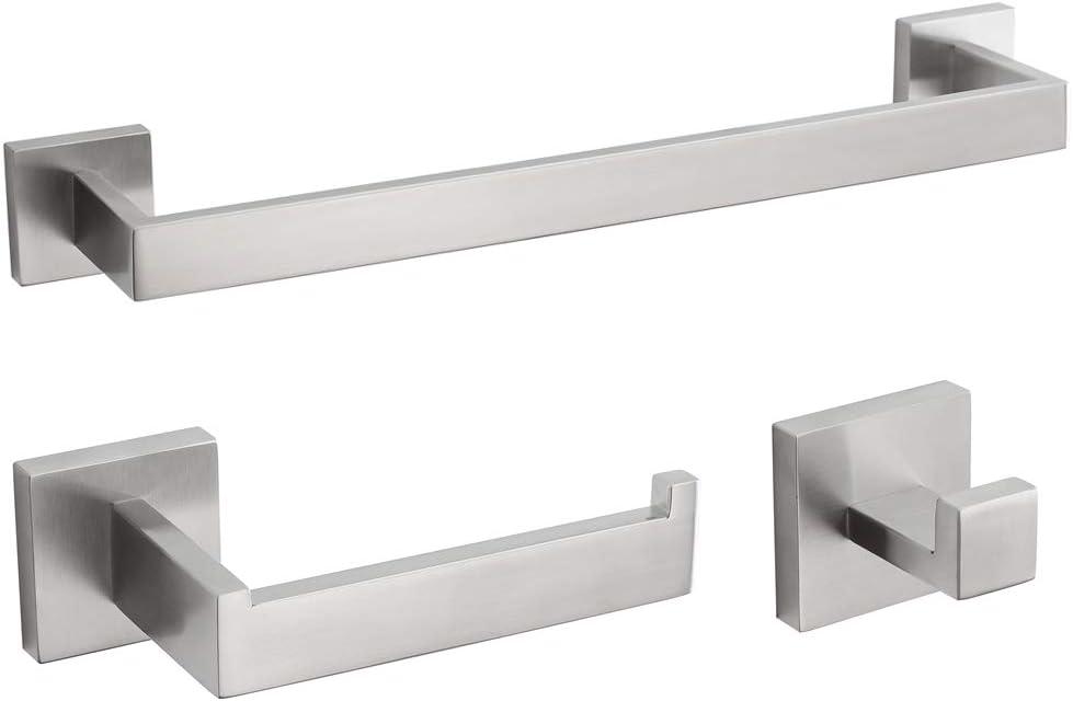 VELIMAX Premium Stainless Steel 3-Piece Bathroom Hardware Set Wall Mounted Bathroom Accessory Set - Robe Hook Toilet Paper Holder 16-Inch Towel Bar, Brushed VELIMAX Premium Stainless Steel 3-Piece Bathroom Hardware Set Wall Mounted Bathroom Accessory Set - Robe Hook Toilet Paper Holder 16-Inch Towel Bar, Brushed