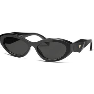 VANLINKER Trendy Small Polarized Cat Eye Sunglasses for Women Thick Oval Shades VL9777 (C1 Black Frame/Grey Lens)