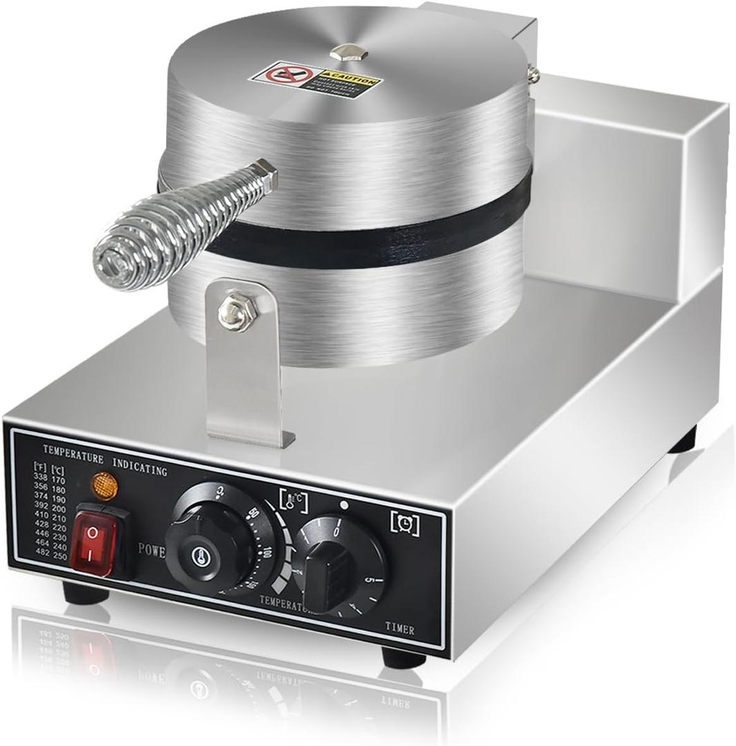 Commercial Waffle Maker Electric Waffle Iron Non-Stick Waffle Cones Maker Machine Hotel Waffle Maker With Time Control Temperature Adjustable, 110V 1300W