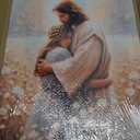 Jesus Hugging Woman Christian Canvas Wall Art Ready to Hang 24"L x 16"W | Jesus and Girl Healing Embrace Print in Floral Field Modern Spiritual Religious Decor for Living Room Bedroom Faith Gifts
