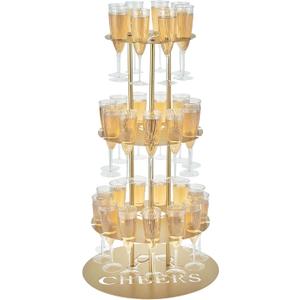 Metal Champagne Flute Holder Stand for Party 3-Tier Champagne Tower Display Holds 32 Glasses, Champagne Stand Holder for Wedding, Event, Celebration (Gold)