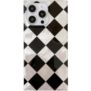 Rectangle Glitter Black White Checkered Phone Case for iPhone 15(NOT Pro),Classy Aesthetic Chic Diamond Checkerboard Pattern Bling Protective Trendy Cover for iPhone 16 6.1inch