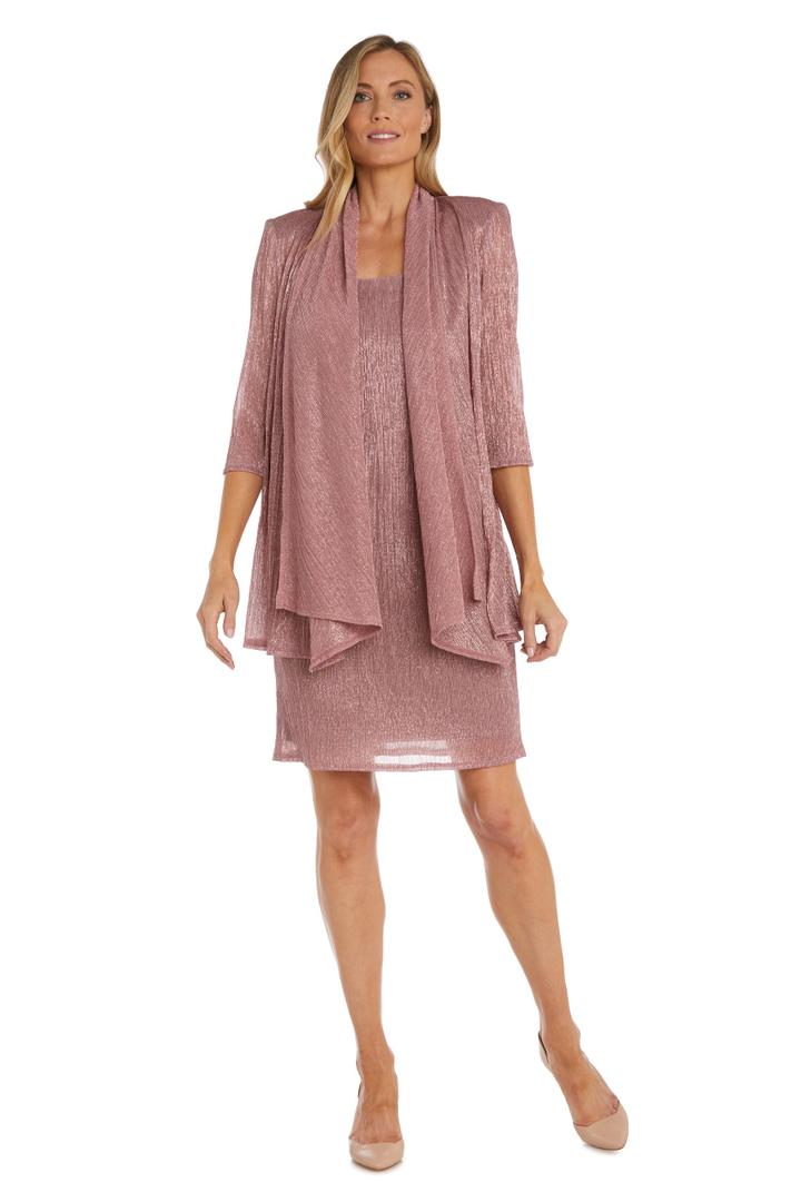 R&M Richards Women's Metallic Sheath Dress W/Matching Draped Chiffon Jacket - 2-Piece Outfit for Weddings & Parties, Size: 18