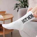 Hot Mom Themed Socks Crew Socks for Women Size 6-10, Cotton Blend Striped Athletic Style Funny New Moms Gifts Expecting Moms Pregnancy Gifts for Mother's Day Mom Birthday Present (White)