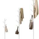 Coat Rack with 8 Hooks, 3 Adjustable Heights, Modern Hall Tree, Sturdy Metal Clothes Stand with Sintered Stone Base for Entryway, Office, Bedroom, for Coats, Hats, Handbags and Scarves, White (Y(11.4" x 11.4" x 67"))
