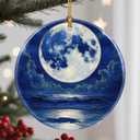 15 x Christmas Ornaments, 2.8 Inch Ceramic Hanging Ornament, Christmas Tree Ornaments, Xmas Decorations, Holiday Decorations, Holiday Party Gifts, and Xmas Gift Ideas - Full Moon Over Ocean