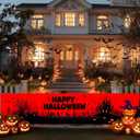 4 x Halloween Decorations Outdoor Yard Banner Haunted Graveyard Scene Happy Halloween Banner Pumpkin Witch Hat Ghost Bat Backdrop 118x20 Inch for Fence Porch Garden Wall Party Decor
