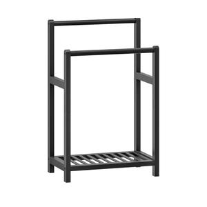HOOBRO Freestanding Towel Rack for Bathroom, 2 Tier Decorative Bamboo Blanket Rack, Quilt Display Stand with Storage Shelf, 16.5" L x 9.4" W x 30.5" H, Bedroom, Living Room, Black BK02LB01