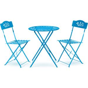 Alpine Corporation | 3-Piece Folding Bistro Set  Steel Table & 2 Chairs for Indoor/Outdoor Patio, Balcony, Garden, Porch & Deck  Durable Blue Furniture