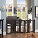 Unipaws 24" H Free Standing Pet Gate for Cat, Wooden Gates for Doorway, Stairs, Foldable Pet Fence for House, Expandable Barrier, Indoor Use, Espresso